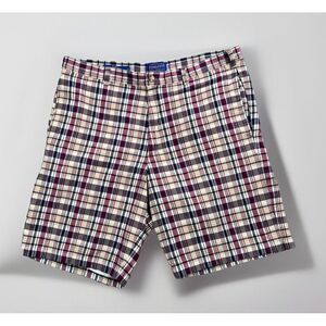Pendleton‎ Shorts Mens 38 Red Beige Plaid Flat Front Chino 9" Inseam Casual Golf